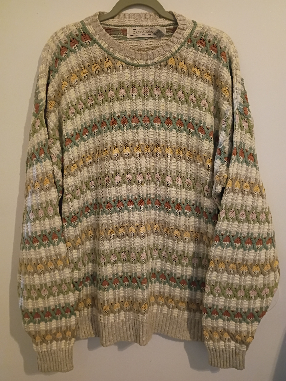 VTG Crossings Men's Cream Multicolor Crewneck Sweater - Sz XL
